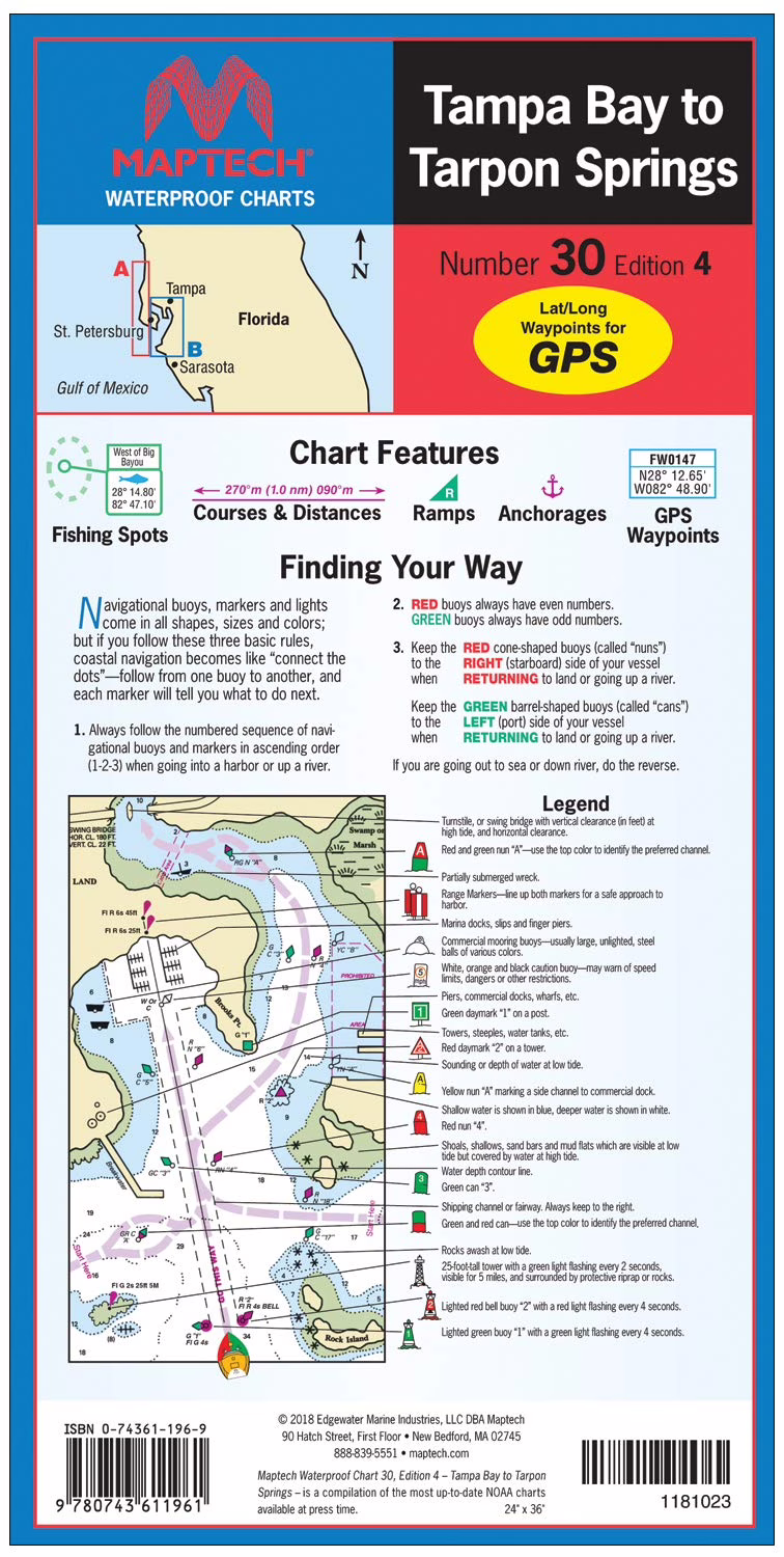 Tampa Bay to Tarpon Springs MAPTECH® Waterproof Chart #30 4th Edition