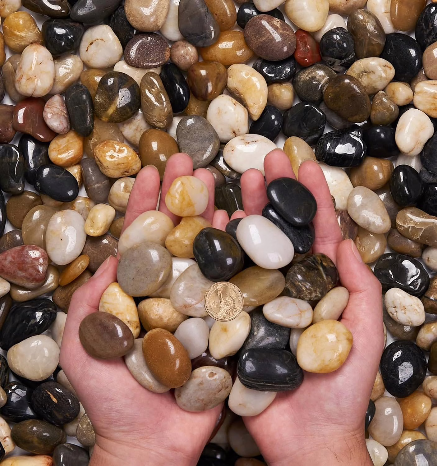 NUPICK 10 Pound River Rocks, 0.8-1.3 Inches Polished Pebbles for Plants, Fish Tank, Clear Vase and More, Natural Mixed Color Stones